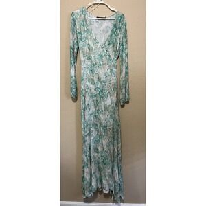 Ark & Co Green Snakeskin Print Long Sleeve Wrap Maxi Dress Teal Cream Medium